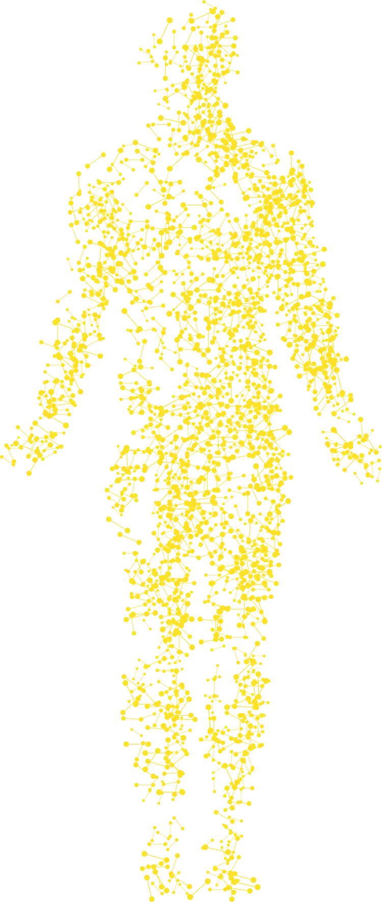 A person's figure made of digital connections akin to atoms